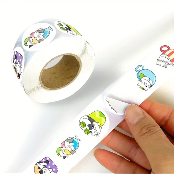 Roll of 500 Playful Kitty Cats in Cups and Mugs Cute - Picture 6 of 7